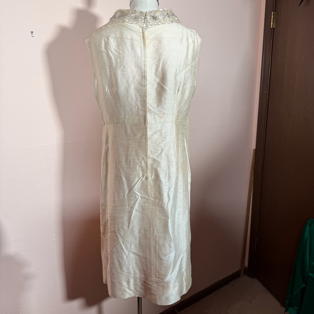 Art deco 1920 1940 Antique white beaded Sleeveless Formal midi flapper Dress - Picture 10 of 16